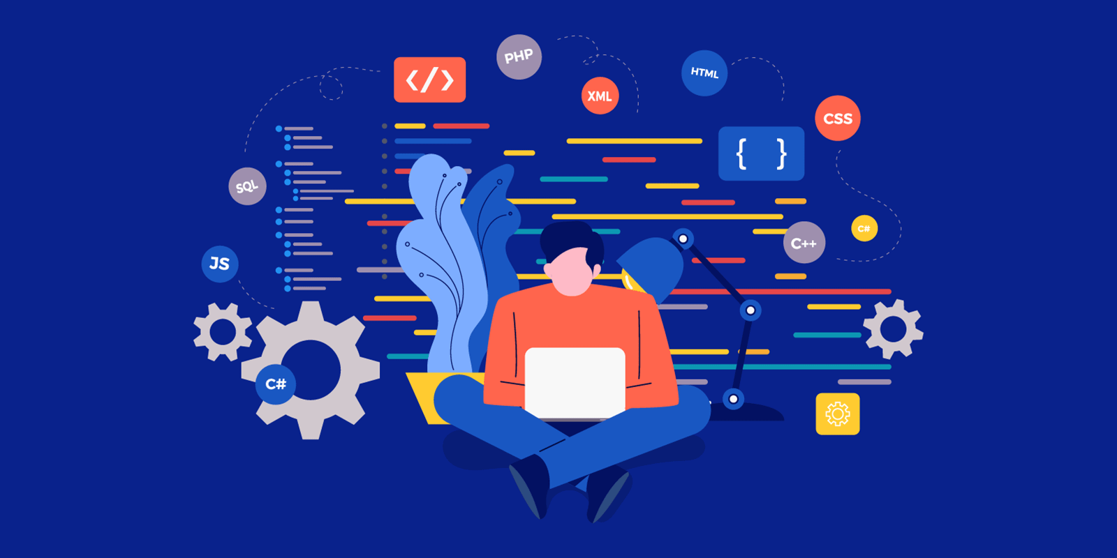 Язык программирования web. Программирование иллюстрация. Языки программирования для веб разработки. Программист баннер. Программирование картинки.